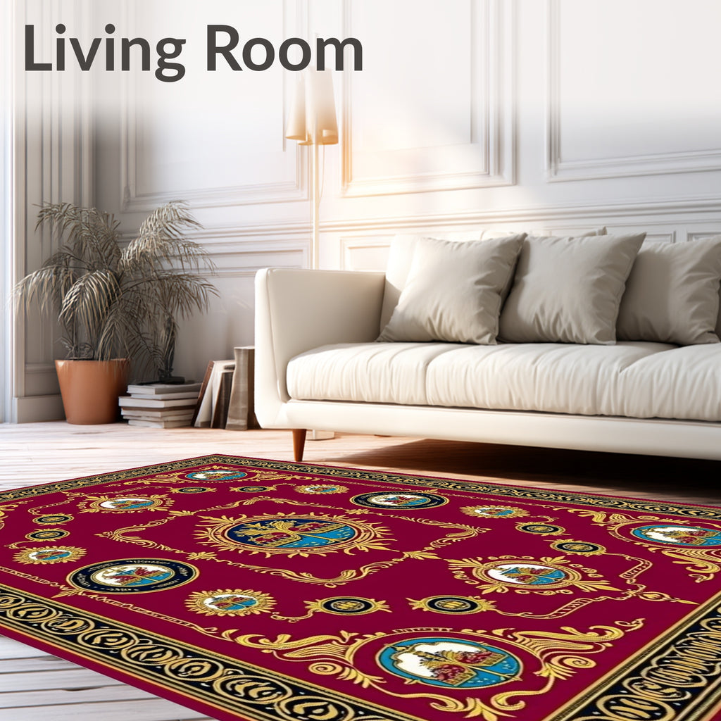 Regal Burgundy Gold Crest Medallion Rug