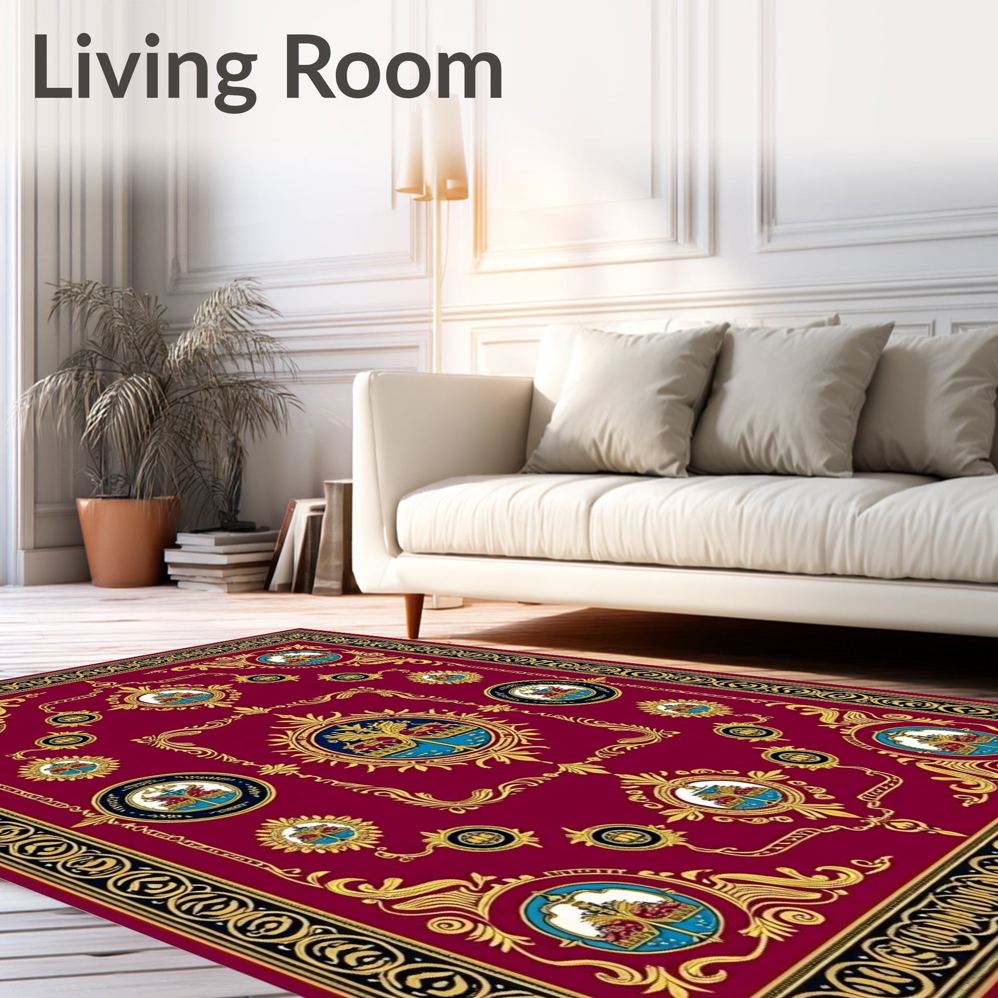Regal Burgundy Gold Crest Medallion Rug