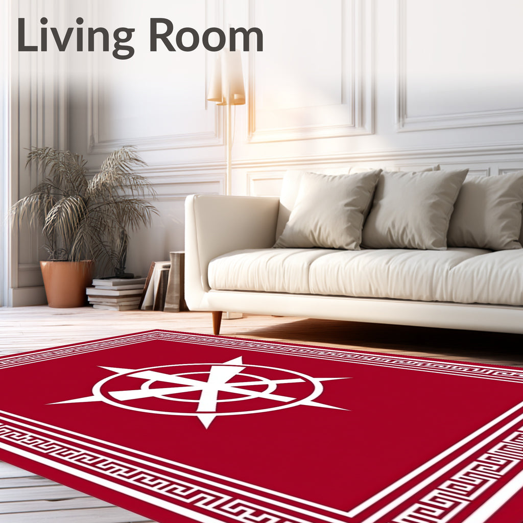 Crimson White Geometric Starburst Rug