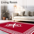 Crimson White Geometric Starburst Rug