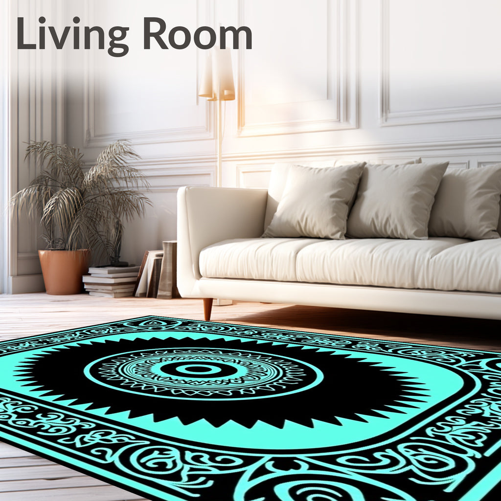 Teal Black Ornamental Medallion Rug