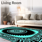 Teal Black Ornamental Medallion Rug