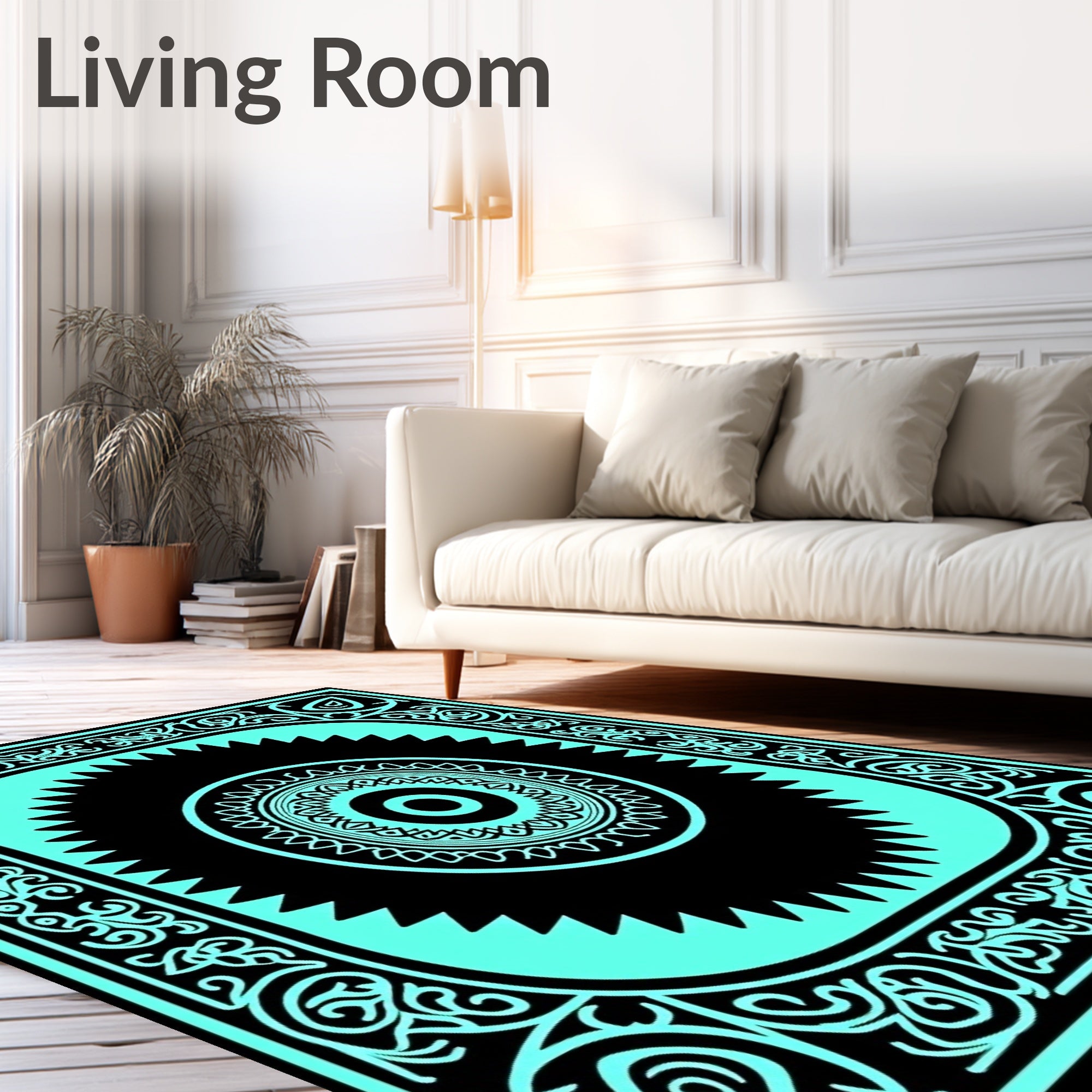 Teal Black Ornamental Medallion Rug