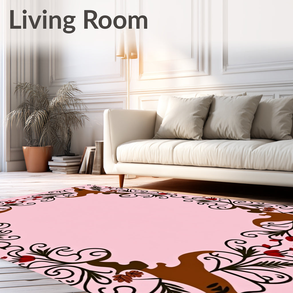 Brown Floral Border Red Accents Rug