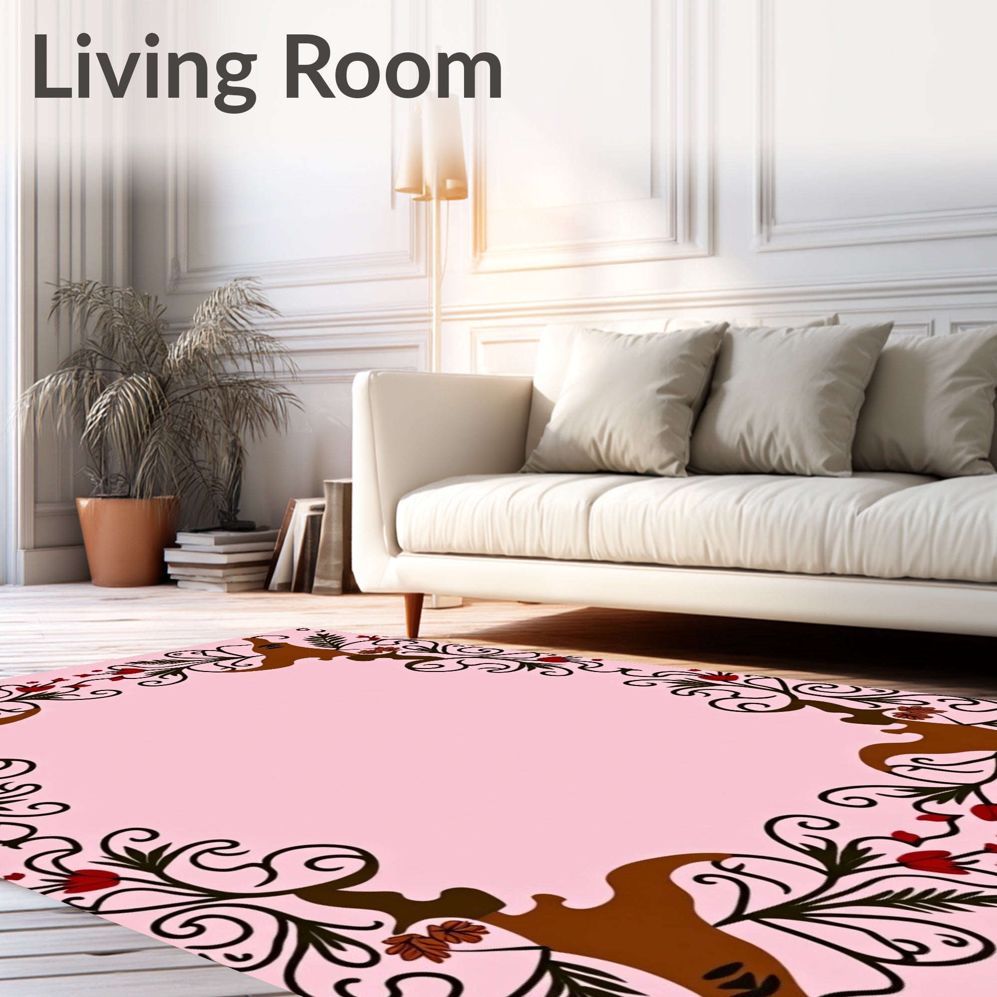 Brown Floral Border Red Accents Rug