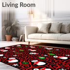 Whimsical Snowman Christmas Swirl Red Rug