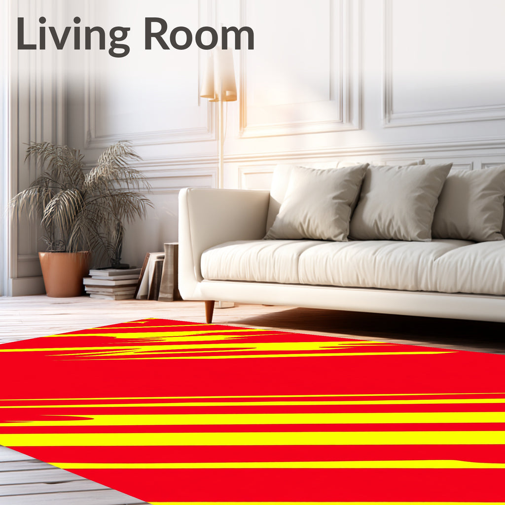 Crimson Yellow Slanted Jagged Stripes Rug