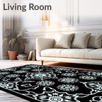 Black White Floral Medallion Rug