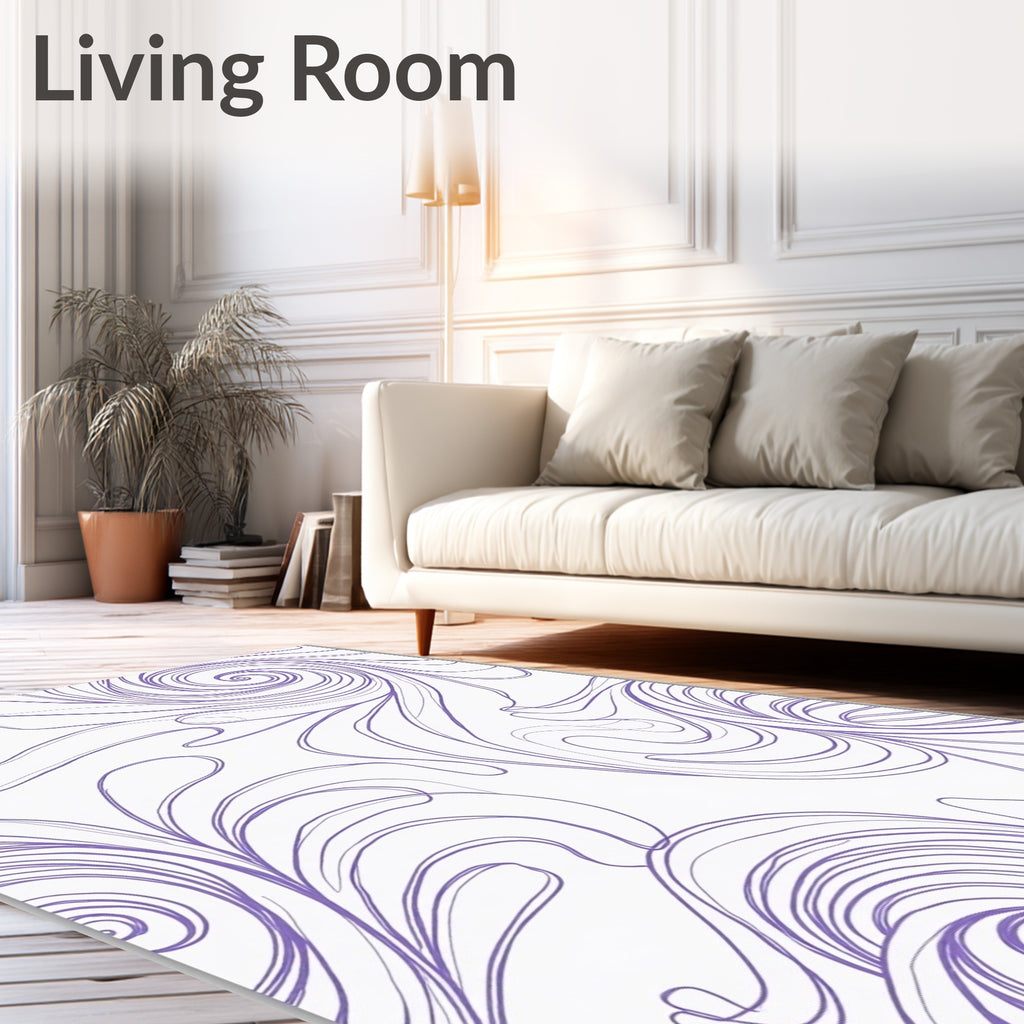 Elegant Lavender Swirl Line Art Rug