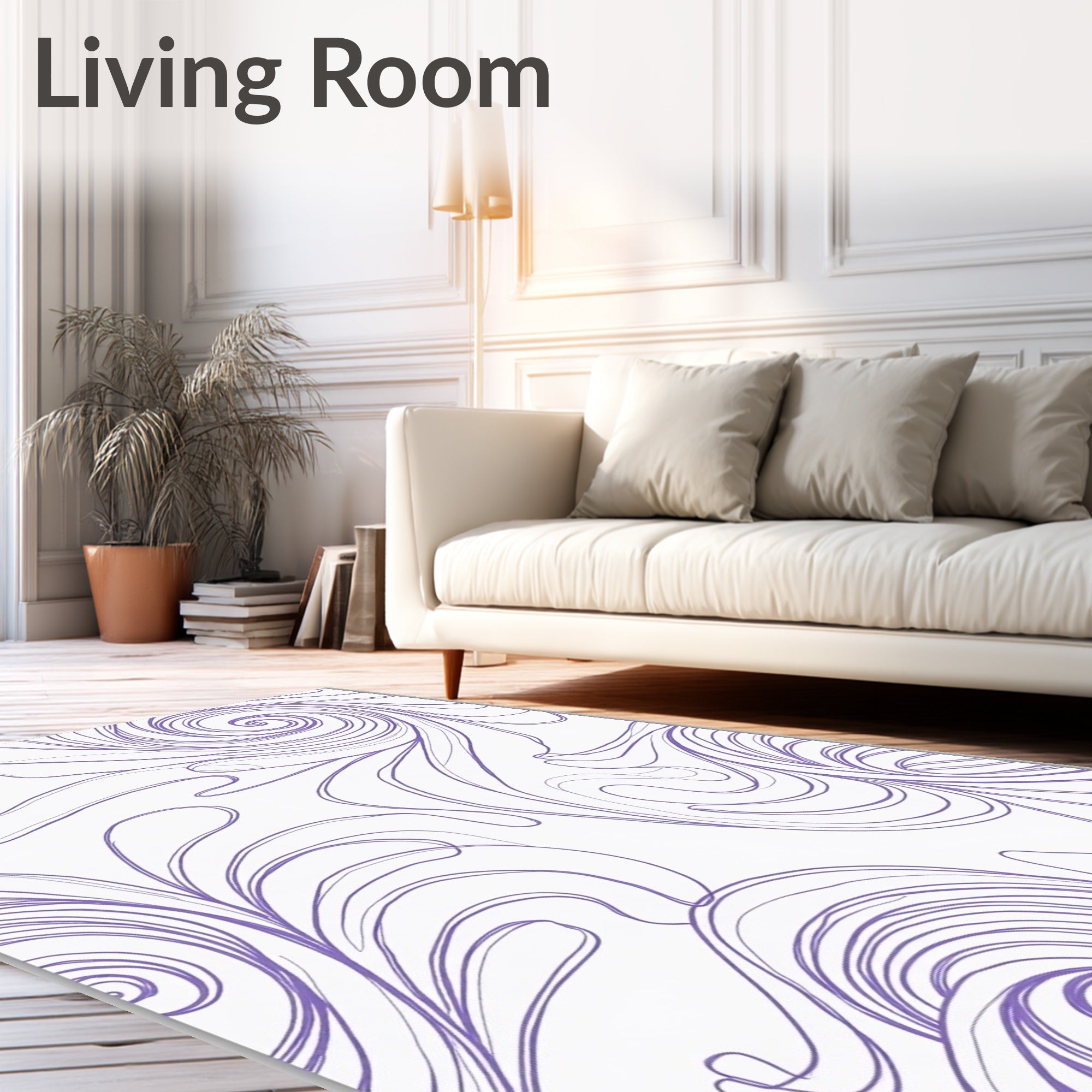 Elegant Lavender Swirl Line Art Rug