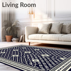 Dark Navy Ivory Geometric Diamond Mandala Rug