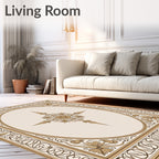 Vintage Gold Floral Oval Frame Rug