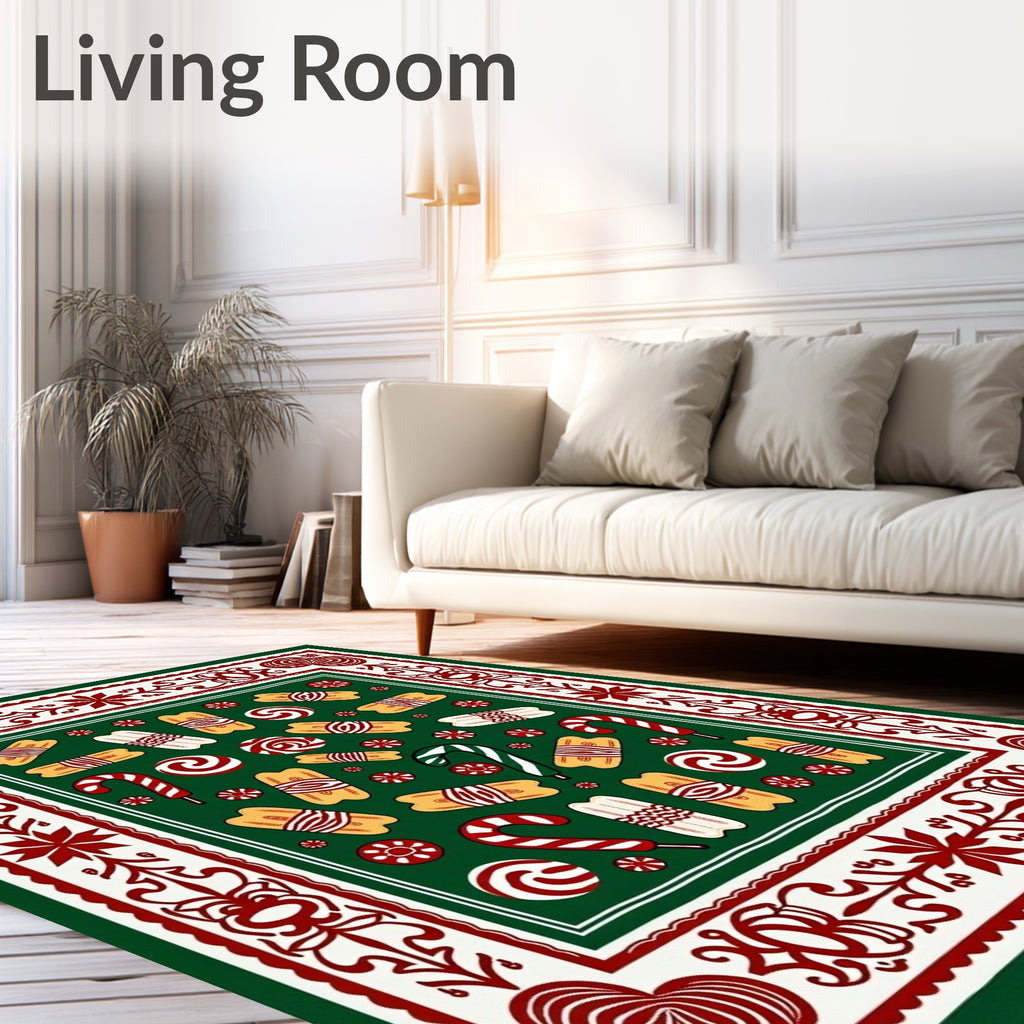 Festive Candy Cane Cookie Swirl Border Rug