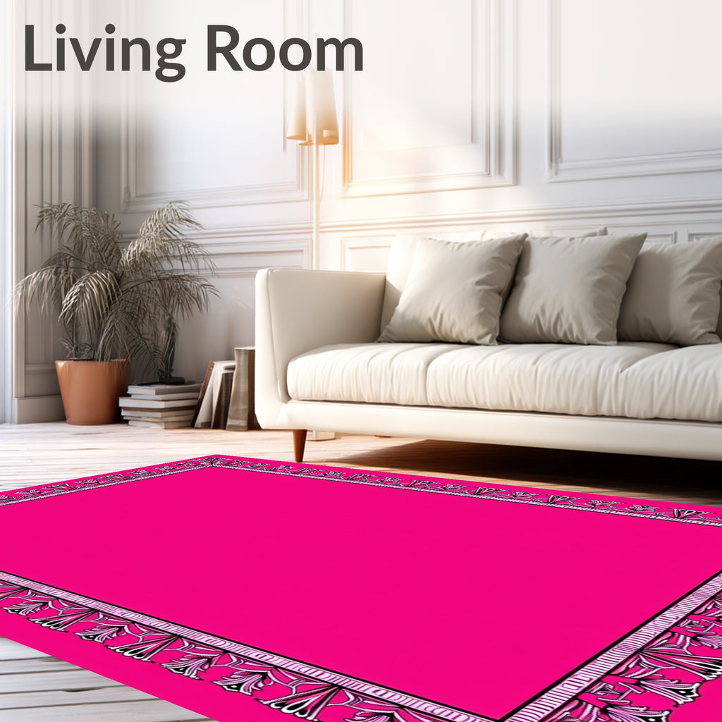 Vibrant Pink Floral Bordered Rug