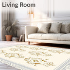 Ornate Golden Damask Scrollwork Rug