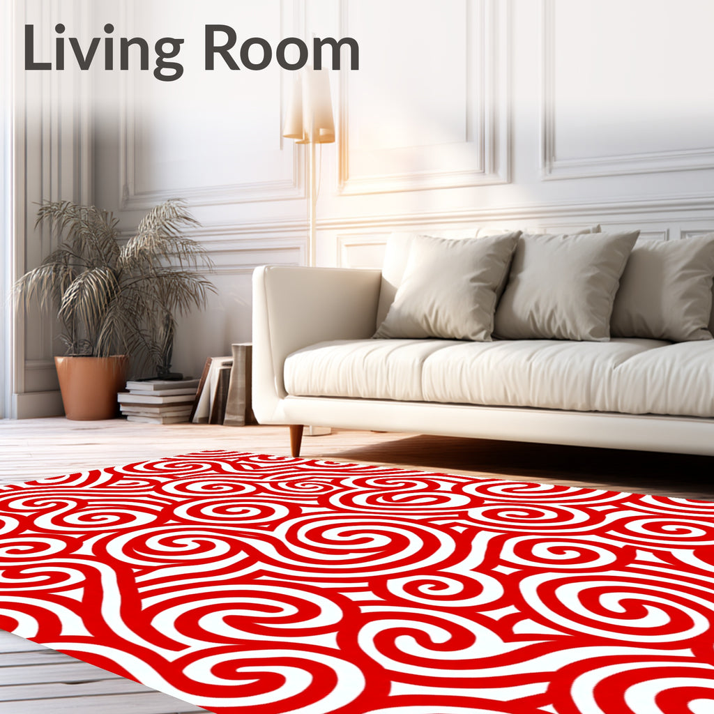 Bold Red Swirl Curlicue Rug