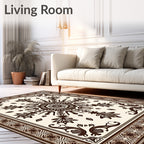 Brown Cream Floral Border Medallion Rug