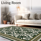 Dark Green Leafy Vine Scroll Rug