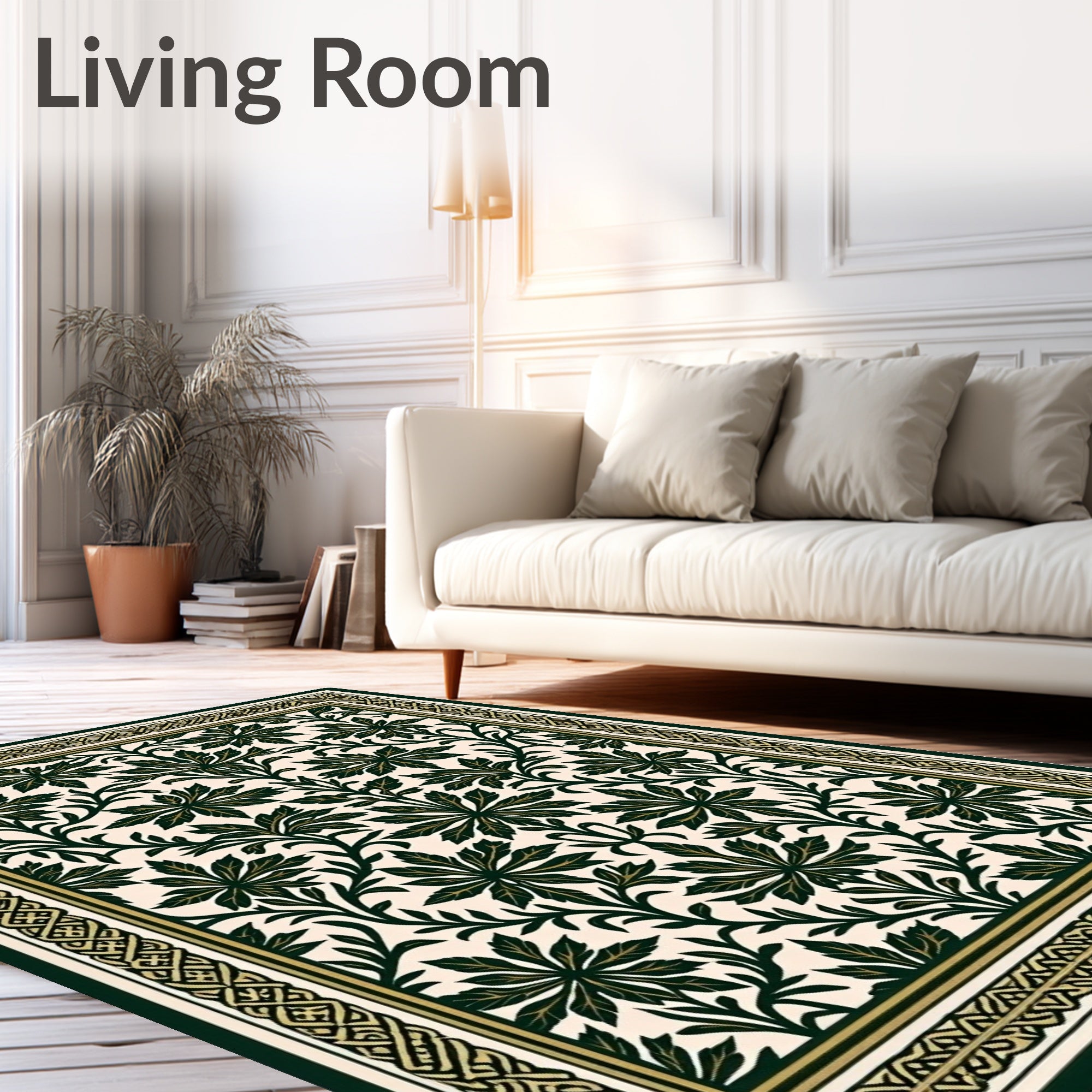 Dark Green Leafy Vine Scroll Rug