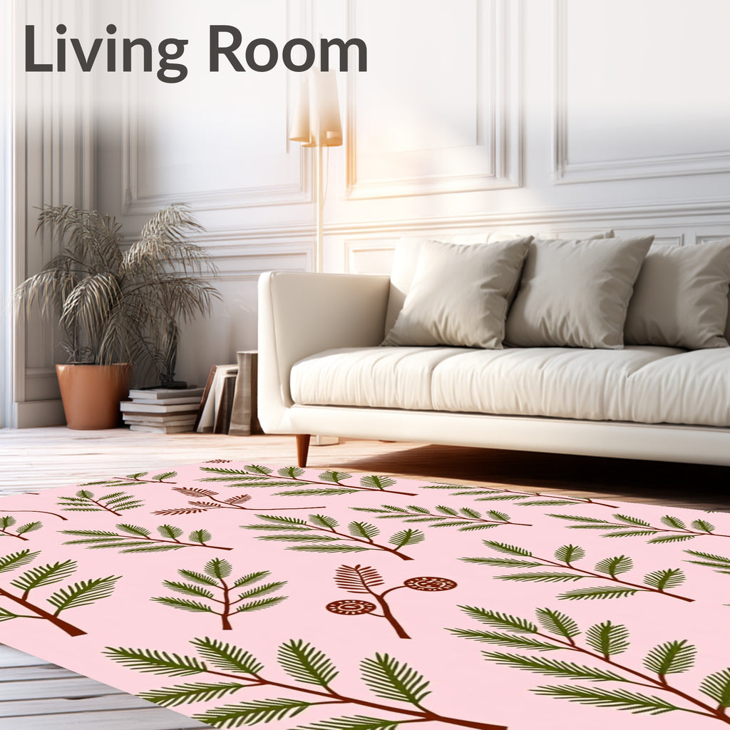 Pink Spruce Branches Botanical Repeat Rug