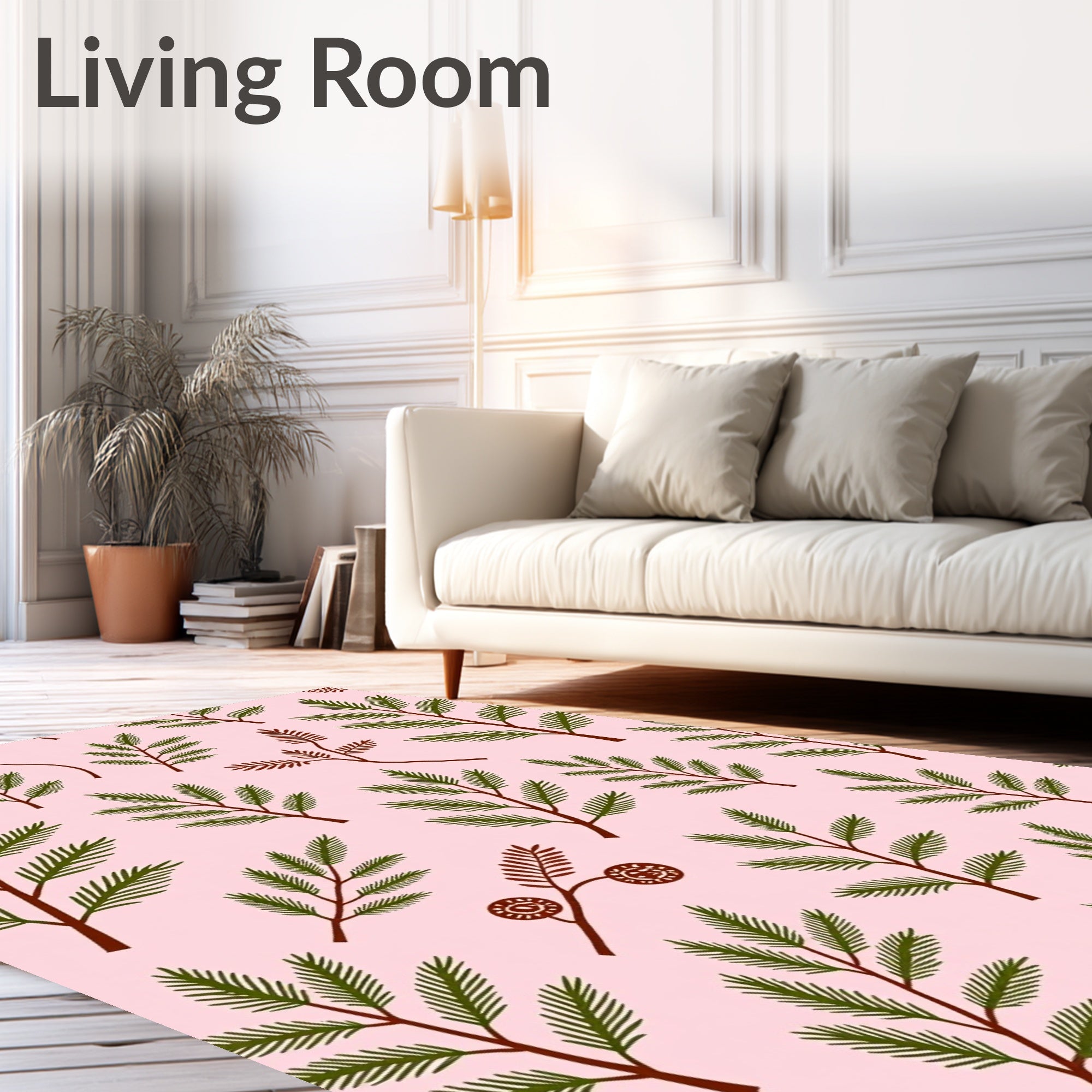 Pink Spruce Branches Botanical Repeat Rug