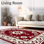 Crimson Cream Floral Medallion Border Rug