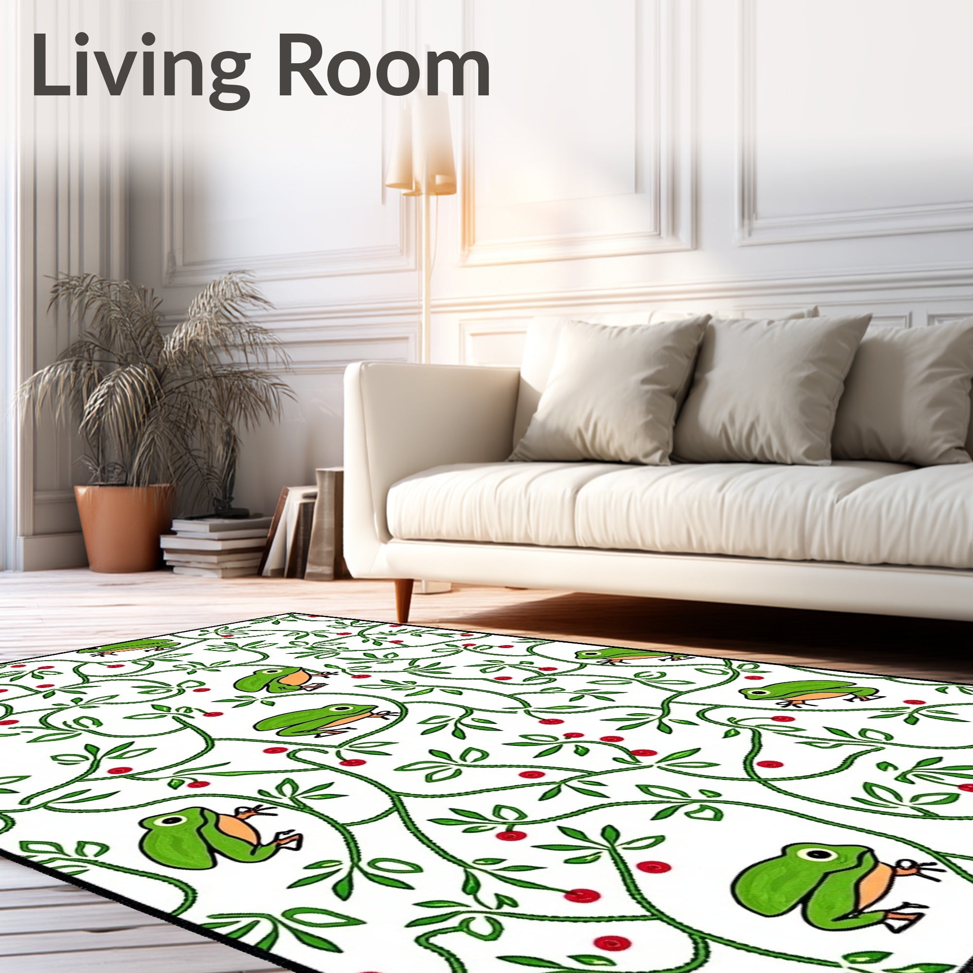 Whimsical Green Frogs Berry Vines Rug