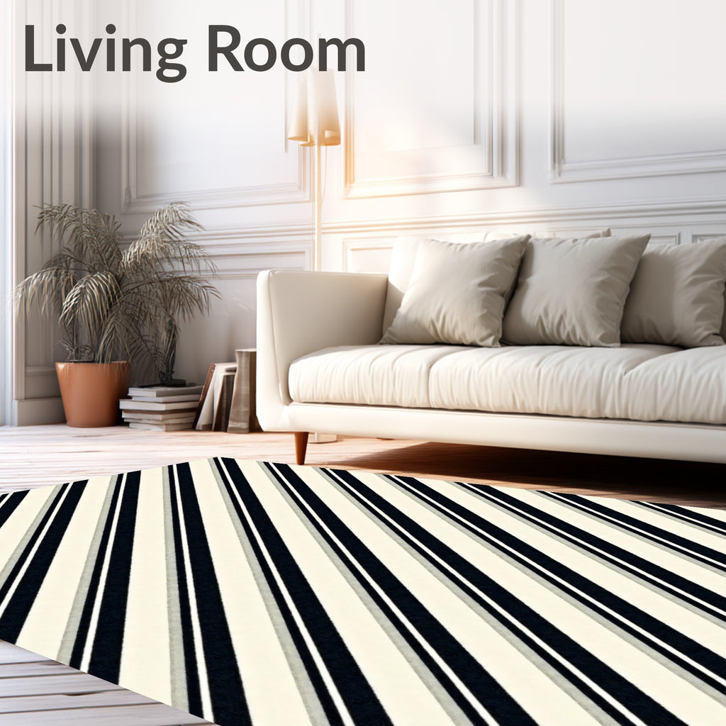 Cream and Navy Diagonal Stripe Rug