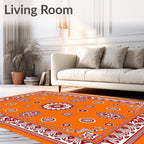 Bold Orange Medallion Floral Border Rug