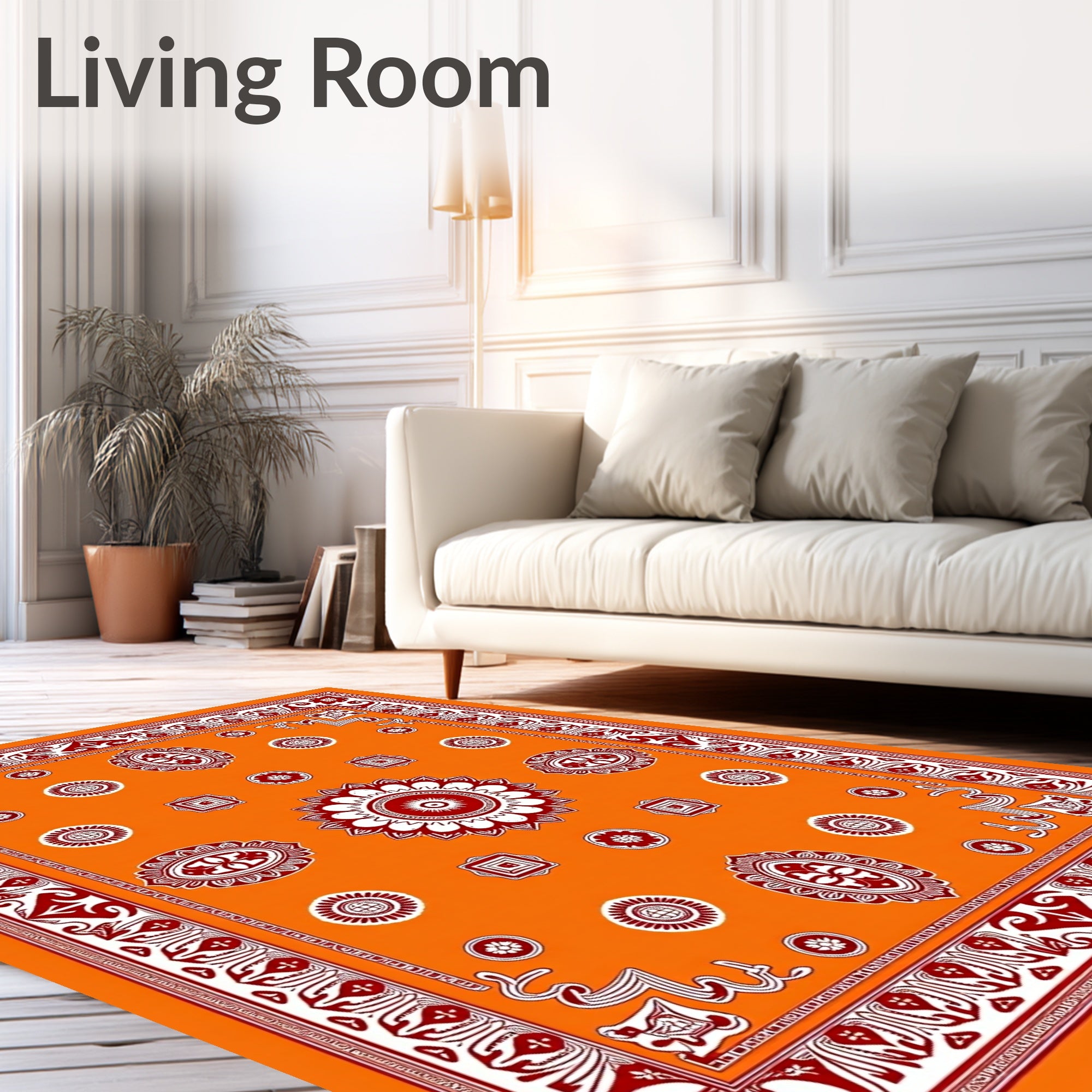 Bold Orange Medallion Floral Border Rug