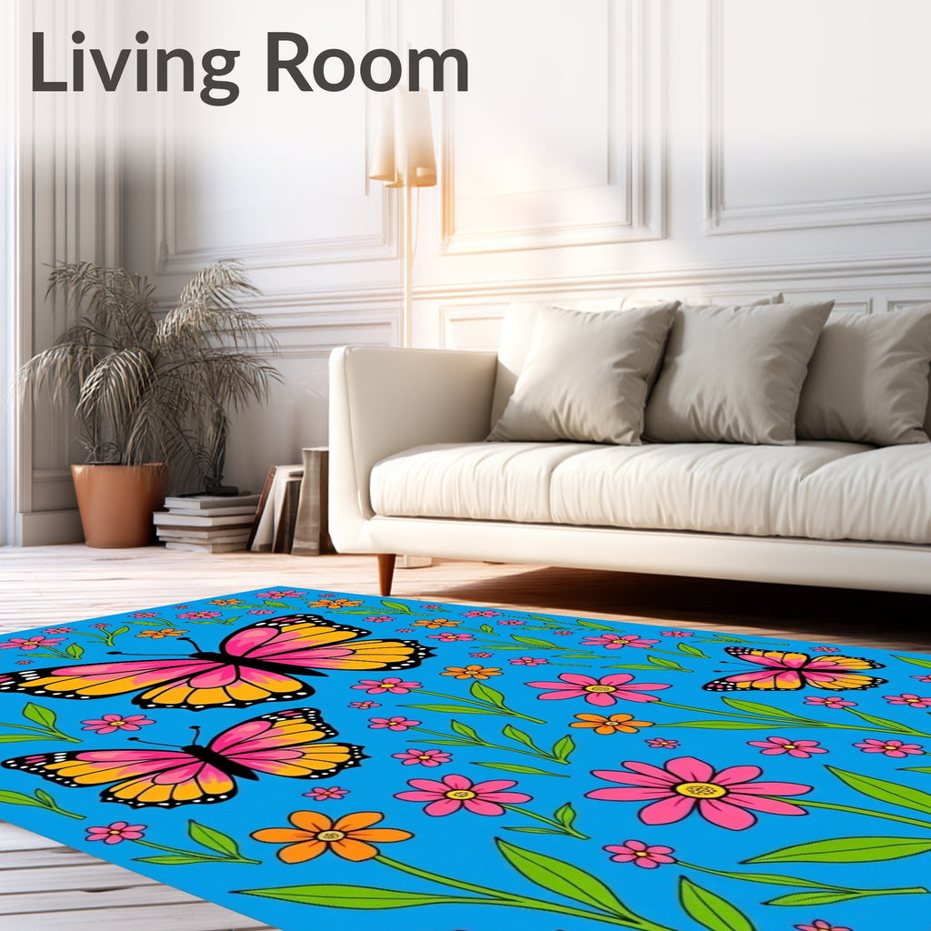 Pink Orange Butterfly Floral Surround Rug