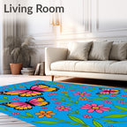 Pink Orange Butterfly Floral Surround Rug