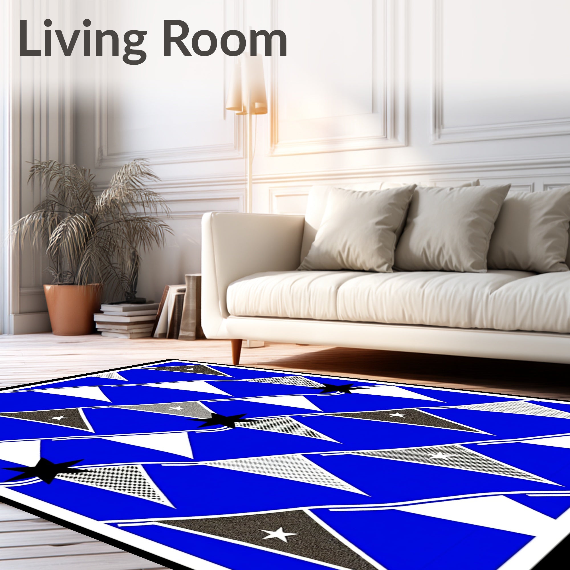 Bold Blue Bunting Star Flags Rug