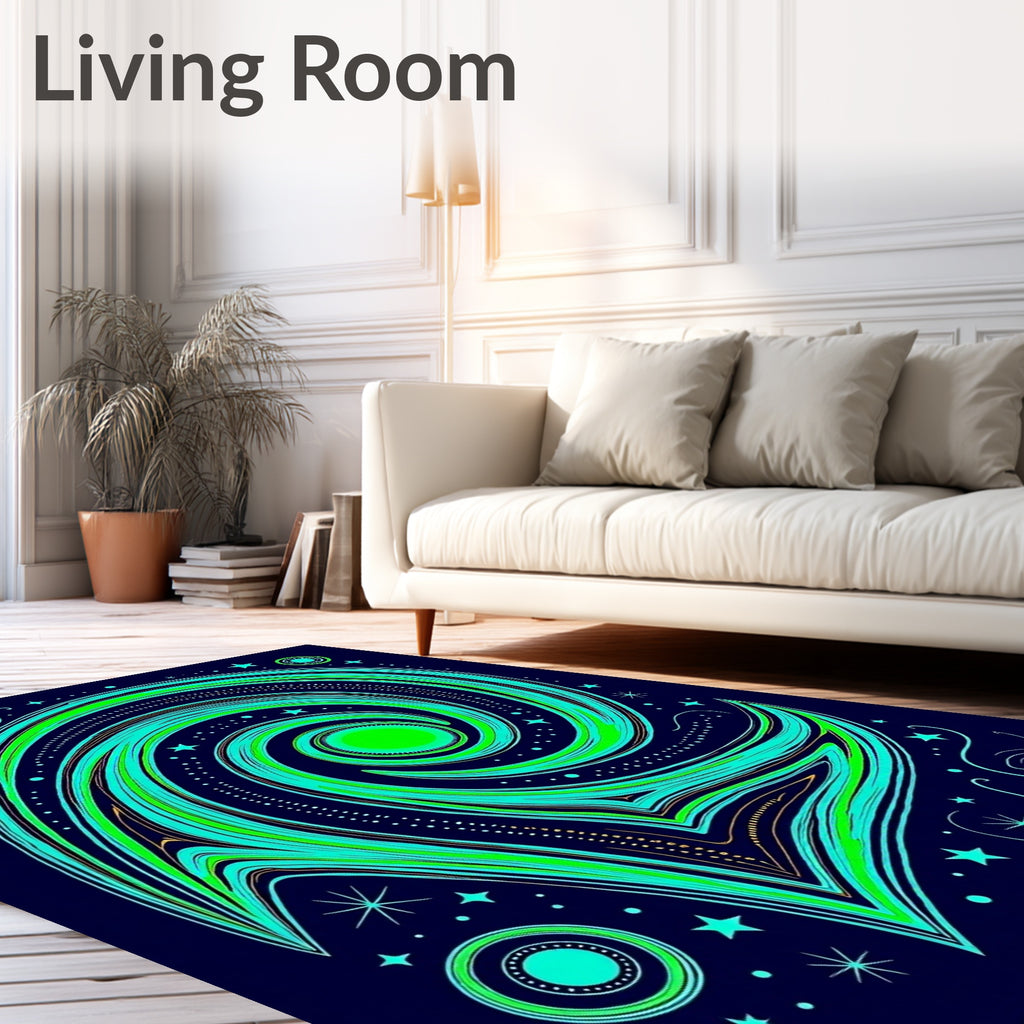 Cosmic Swirl Green Starry Night Rug