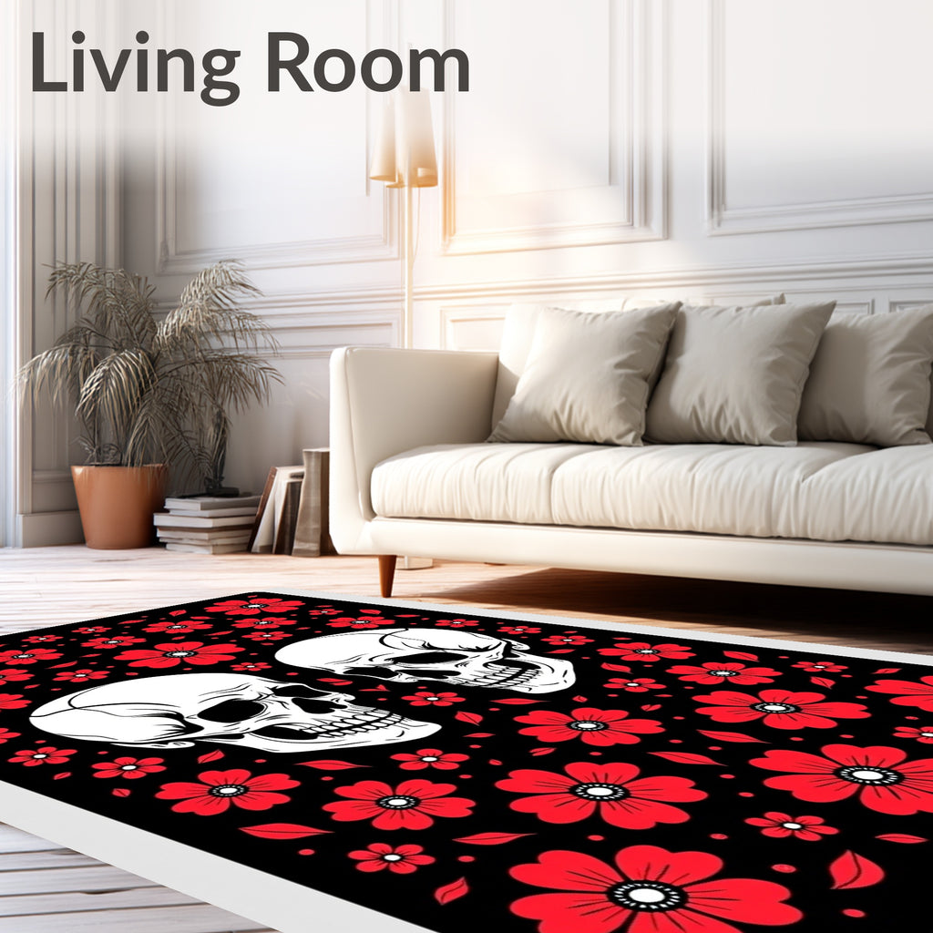Red Skull Floral Whimsical Rug