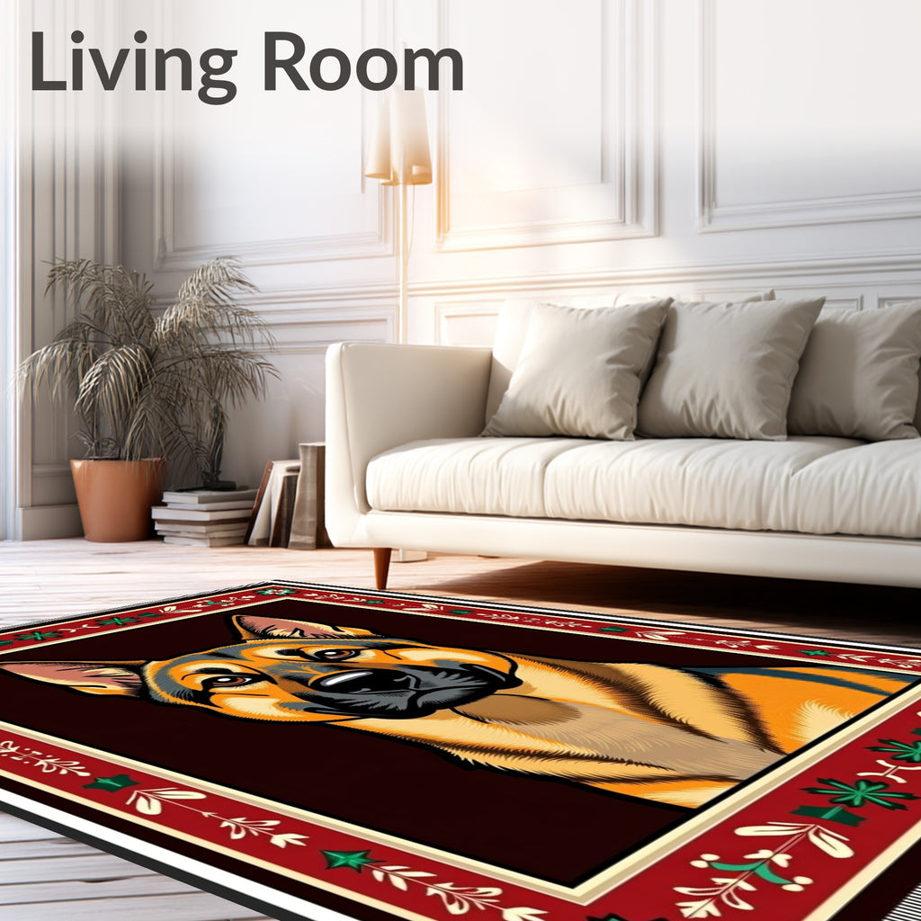German Shepherd Portrait Festive Border Rug