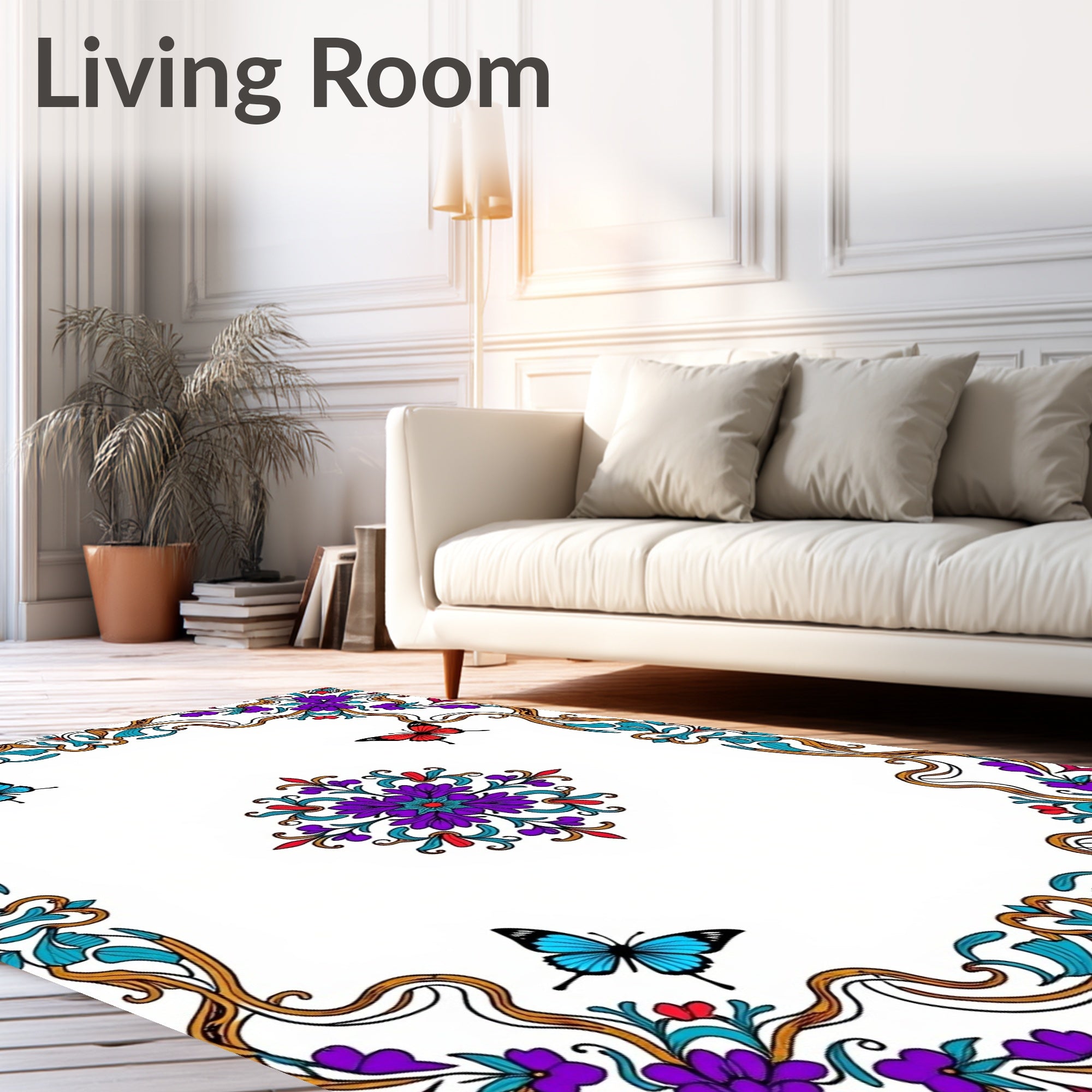 Vibrant Floral Butterfly Medallion Rug