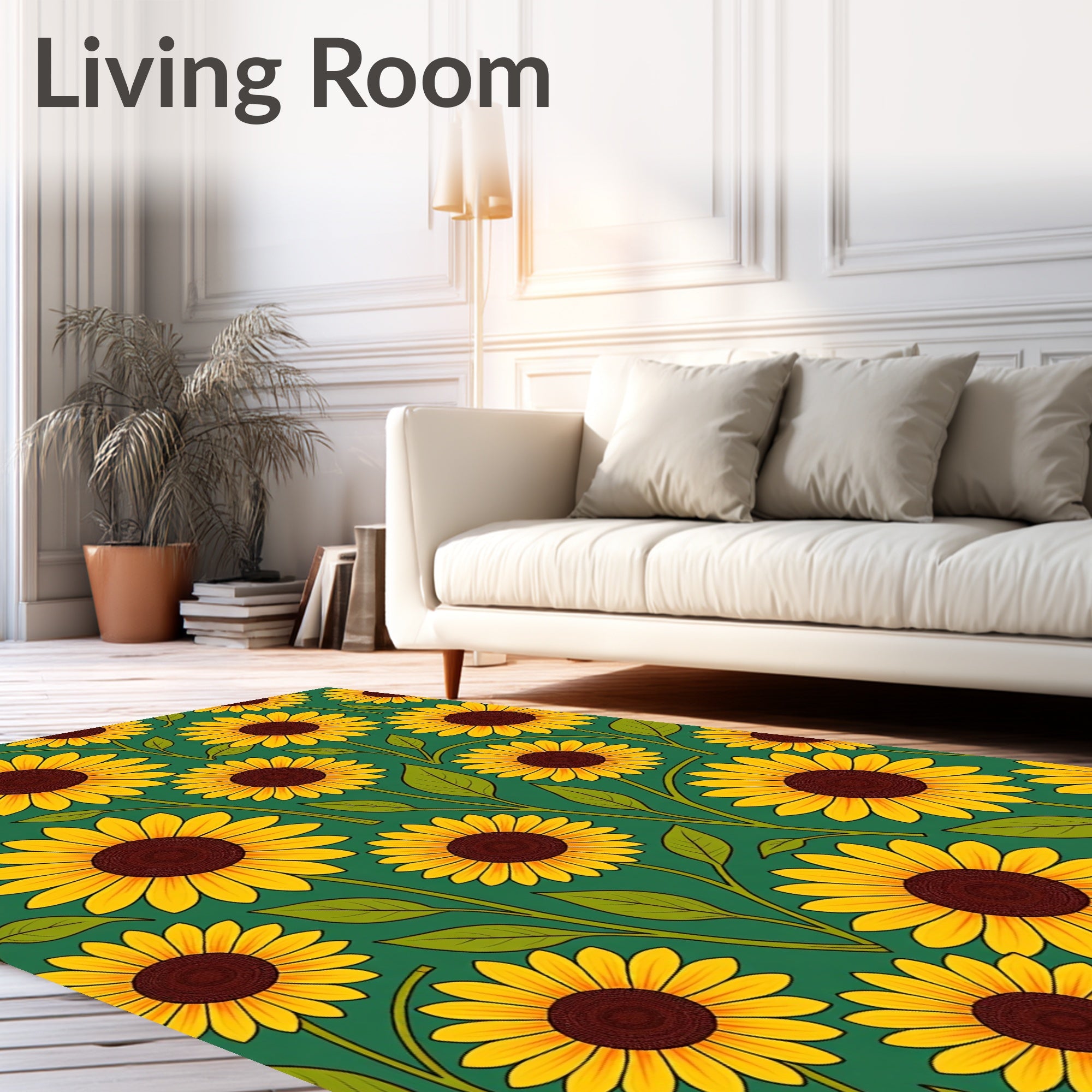 Golden Sunflower Garden On Green Rug