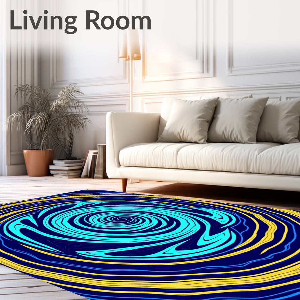 Aqua Blue Swirl Yellow Ring Rug