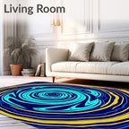 Aqua Blue Swirl Yellow Ring Rug