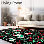 Whimsical White Cats Red Green Flora Rug