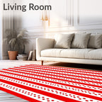 Bold Red White Vertical Stripe Dot Rug