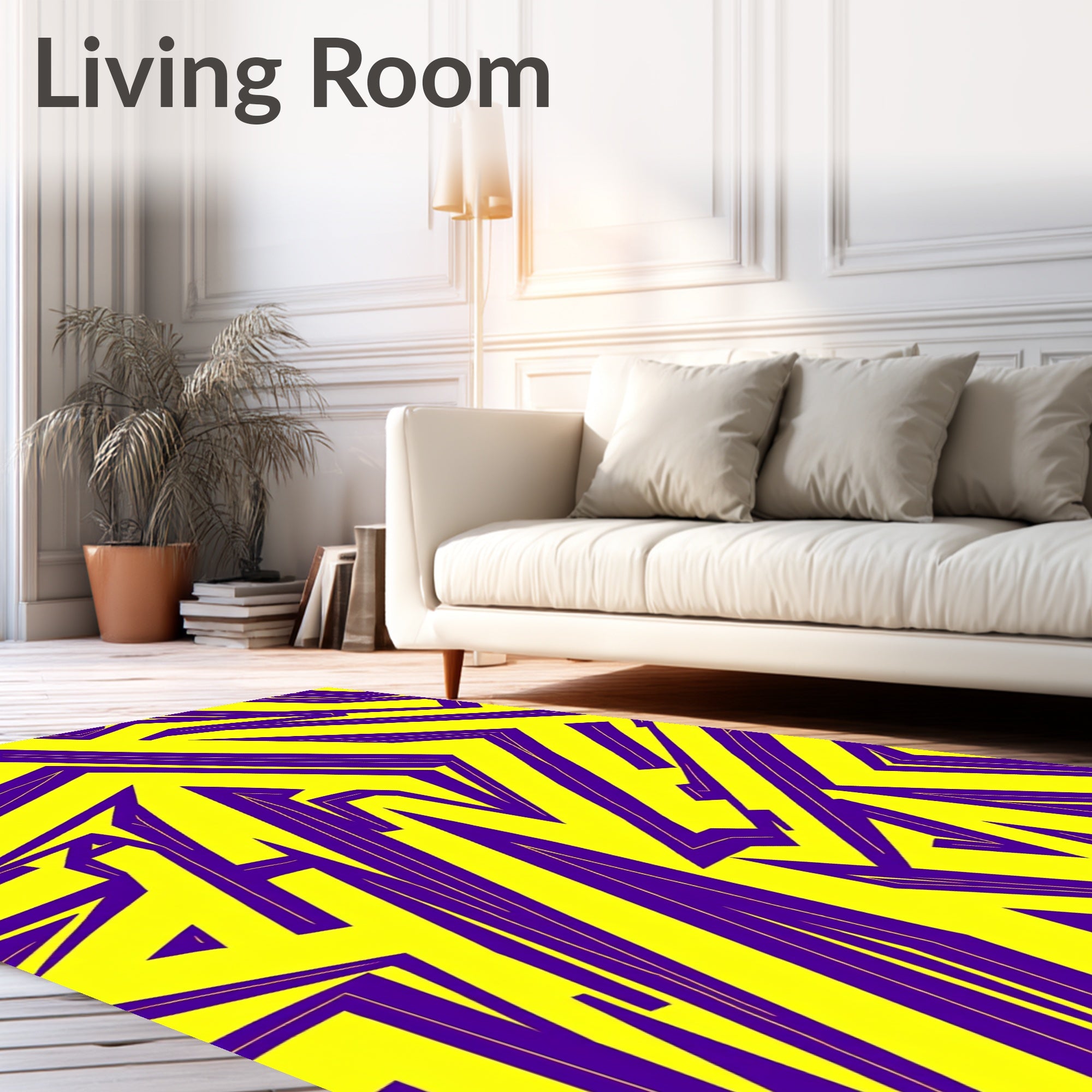 Vibrant Yellow Purple Jagged Abstract Rug
