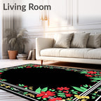 Crimson Floral Garden Border Rug