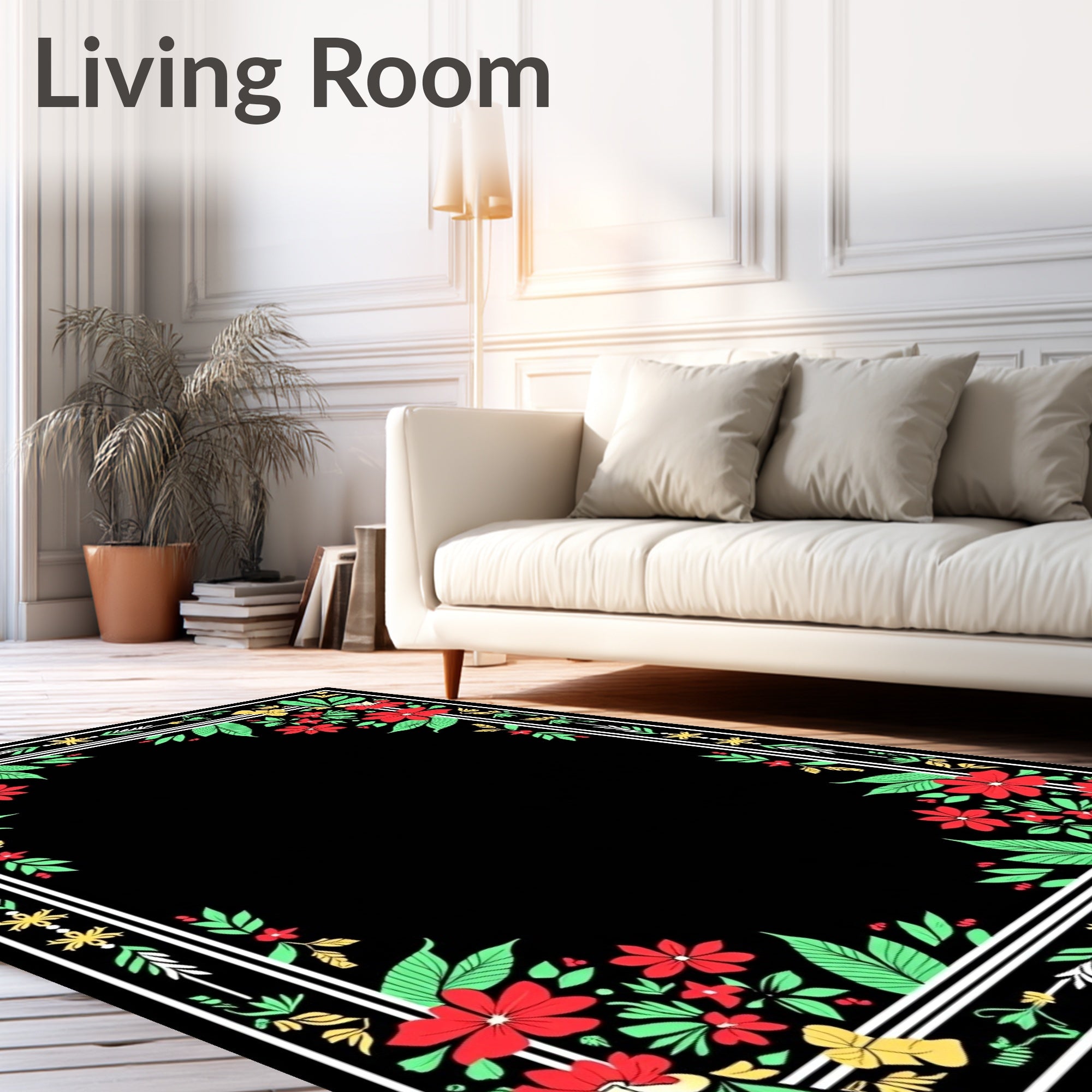 Crimson Floral Garden Border Rug