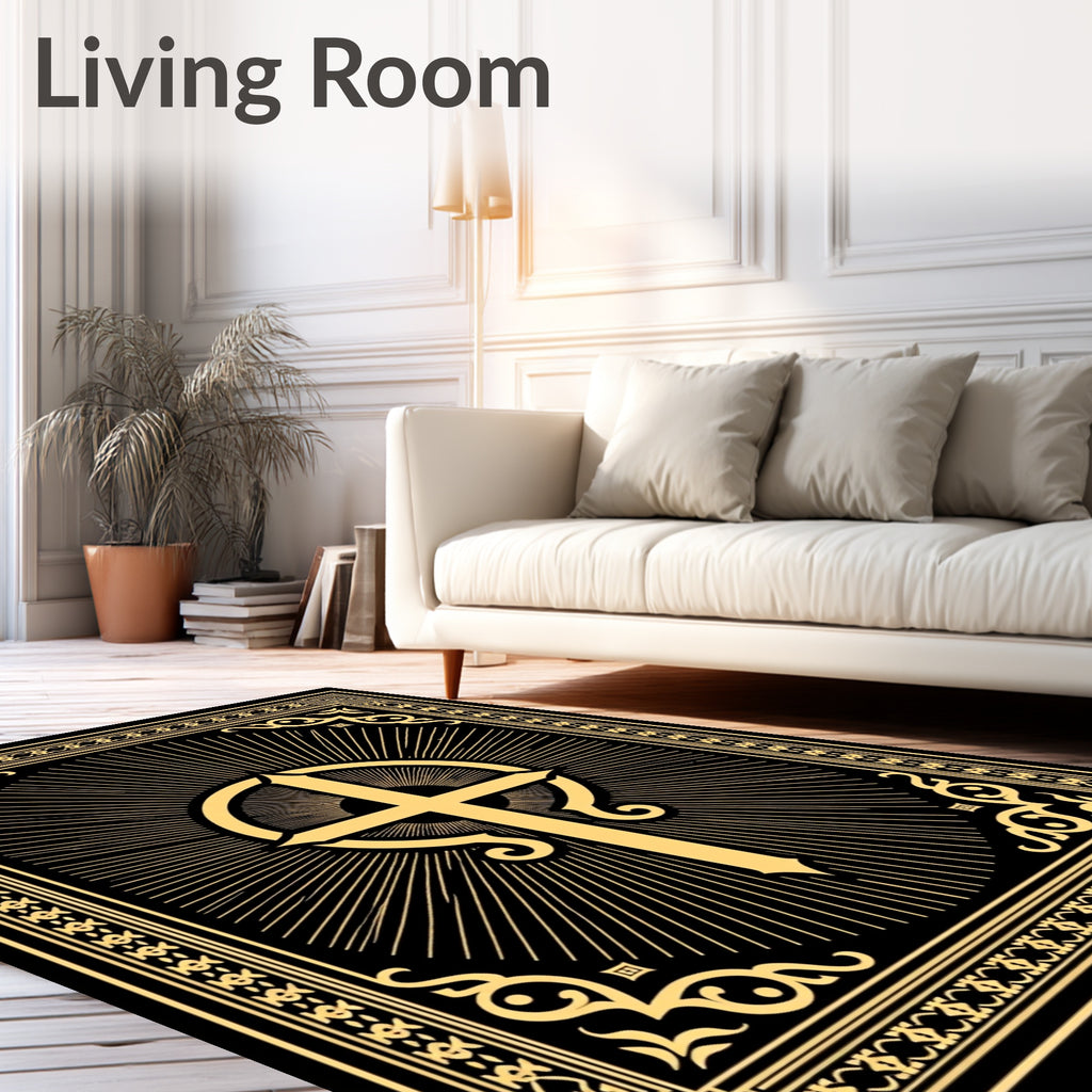 Ornate Gold Cross Radiant Border Rug