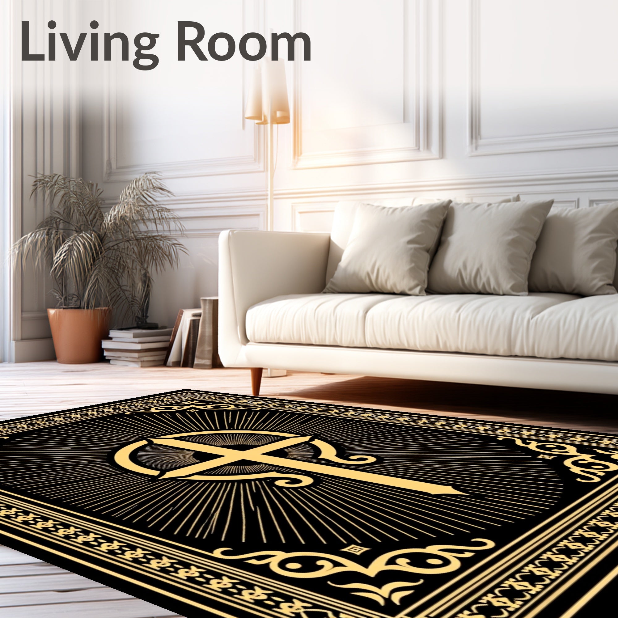 Ornate Gold Cross Radiant Border Rug