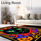 Vibrant Black Cat Halloween Border Rug