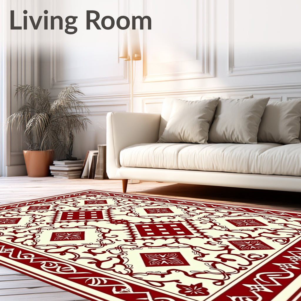 Crimson Ivory Intricate Geometric Medallion Rug