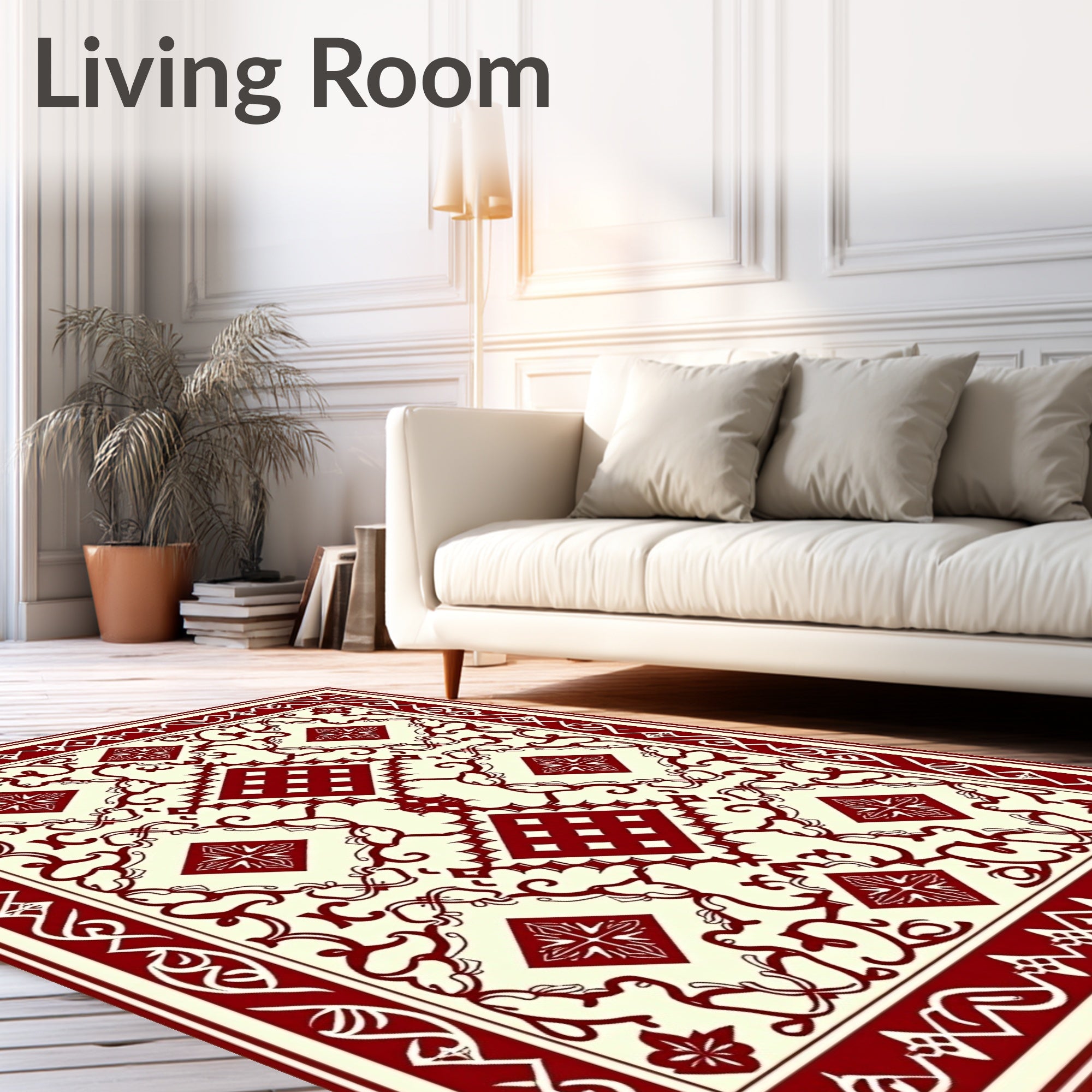 Crimson Ivory Intricate Geometric Medallion Rug